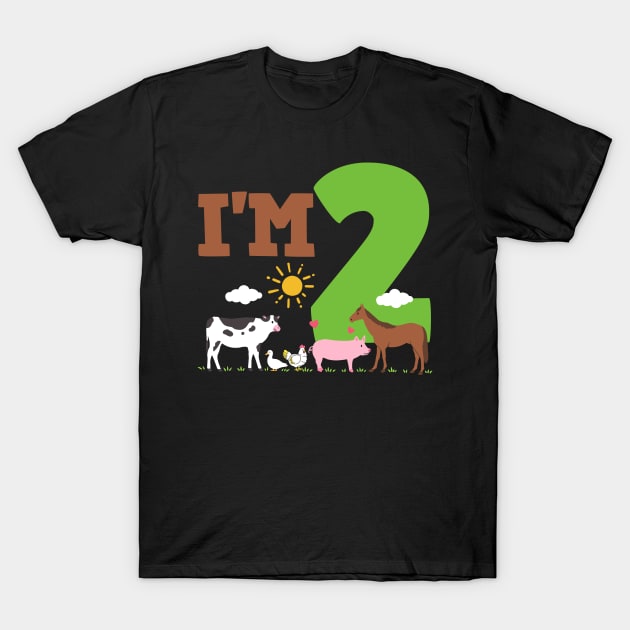 2nd Birthday Farm Animals Two Years Old T-Shirt by KAWAIITEE